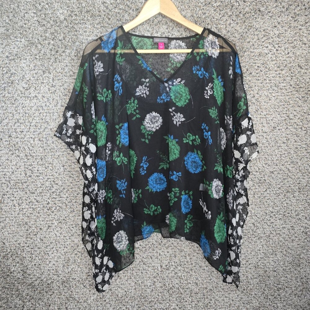 Vince Camuto Top Womens Small‎ Black Chiffon Sheer Blouse Attached Cami Ladies